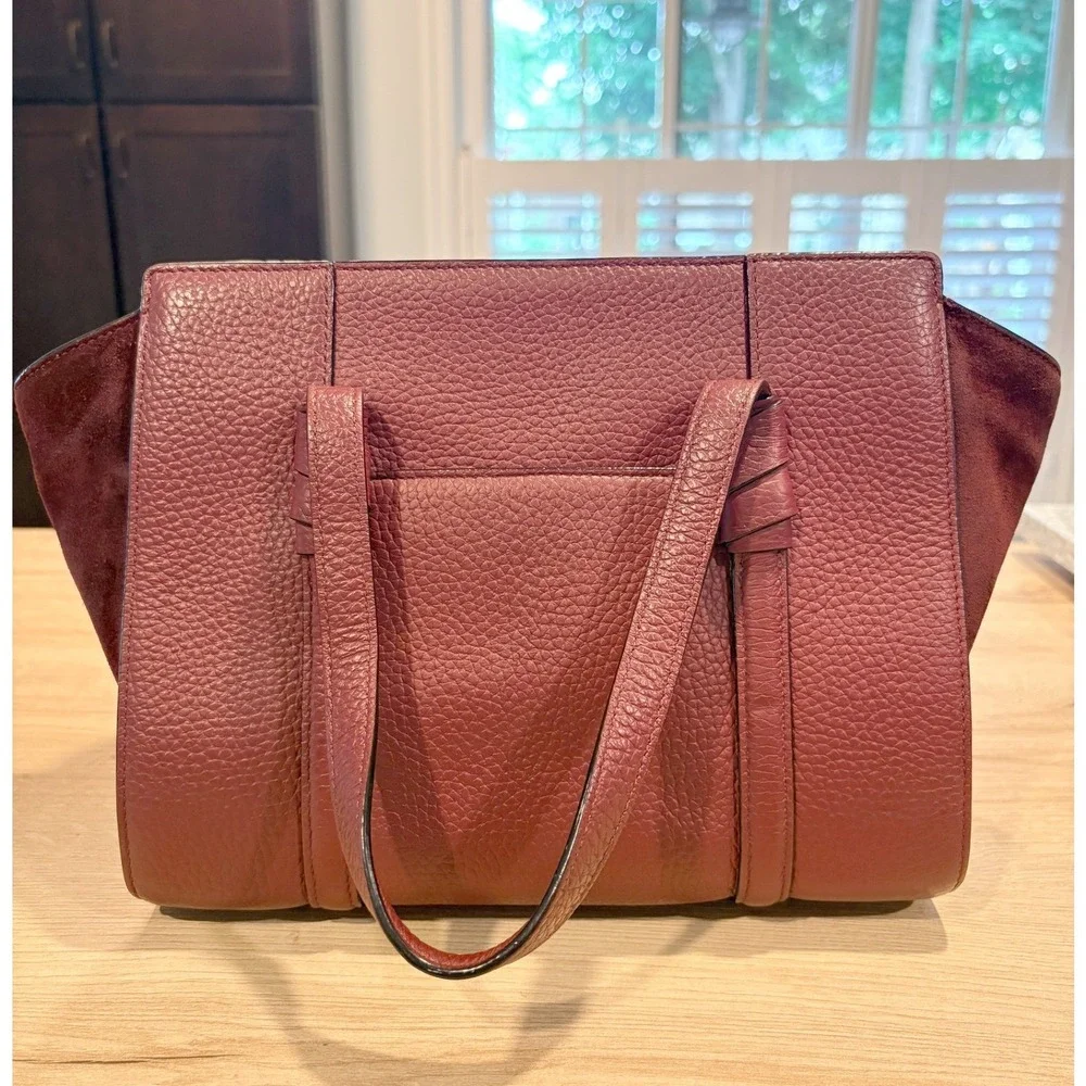 Kate Spade Burgundy Pebbled Leather and Suede Satchel Crossbody Bag